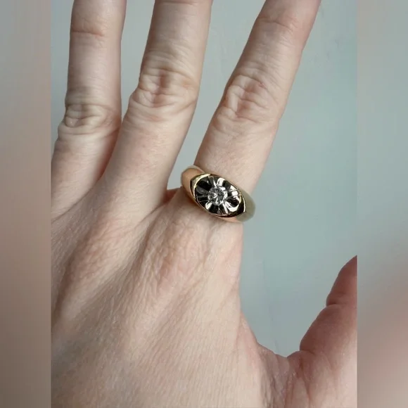 Heavy Vintage Estate 14k Diamond Ring Illusion Setting Size 8.5 Two Tone
